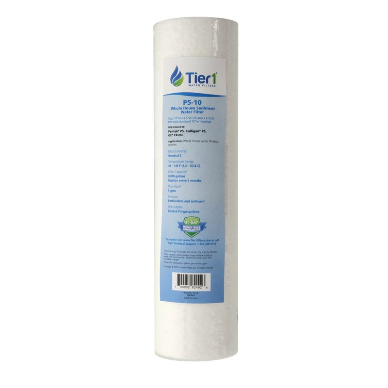Tier1 5 Micron 10 Inch x 2.5 Inch | Spun Wound Polypropylene Whole House Sediment Water Filter Replacement Cartridge | Compatible with Pentek P5, GXWH04F, P5-10, AP110, Home Water Filter - Image 1